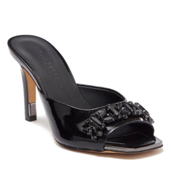 KARL LARGERFELD PARIS Belita Leather Square Open Toe Sandal Shoe, Black, Size 8